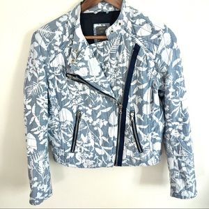 Gap Blue Floral Quilted Moto Jacket, Sz S